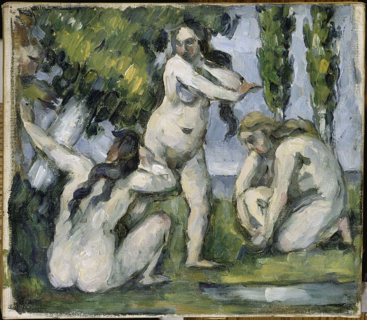 Paul Cezanne, "Trois baigneuses", 1874-1875, olio su tela, 19.5x22.5cm, Musée d’Orsay, Paris. La serie delle Bagnanti era tra le più amata da Henri Matisse.