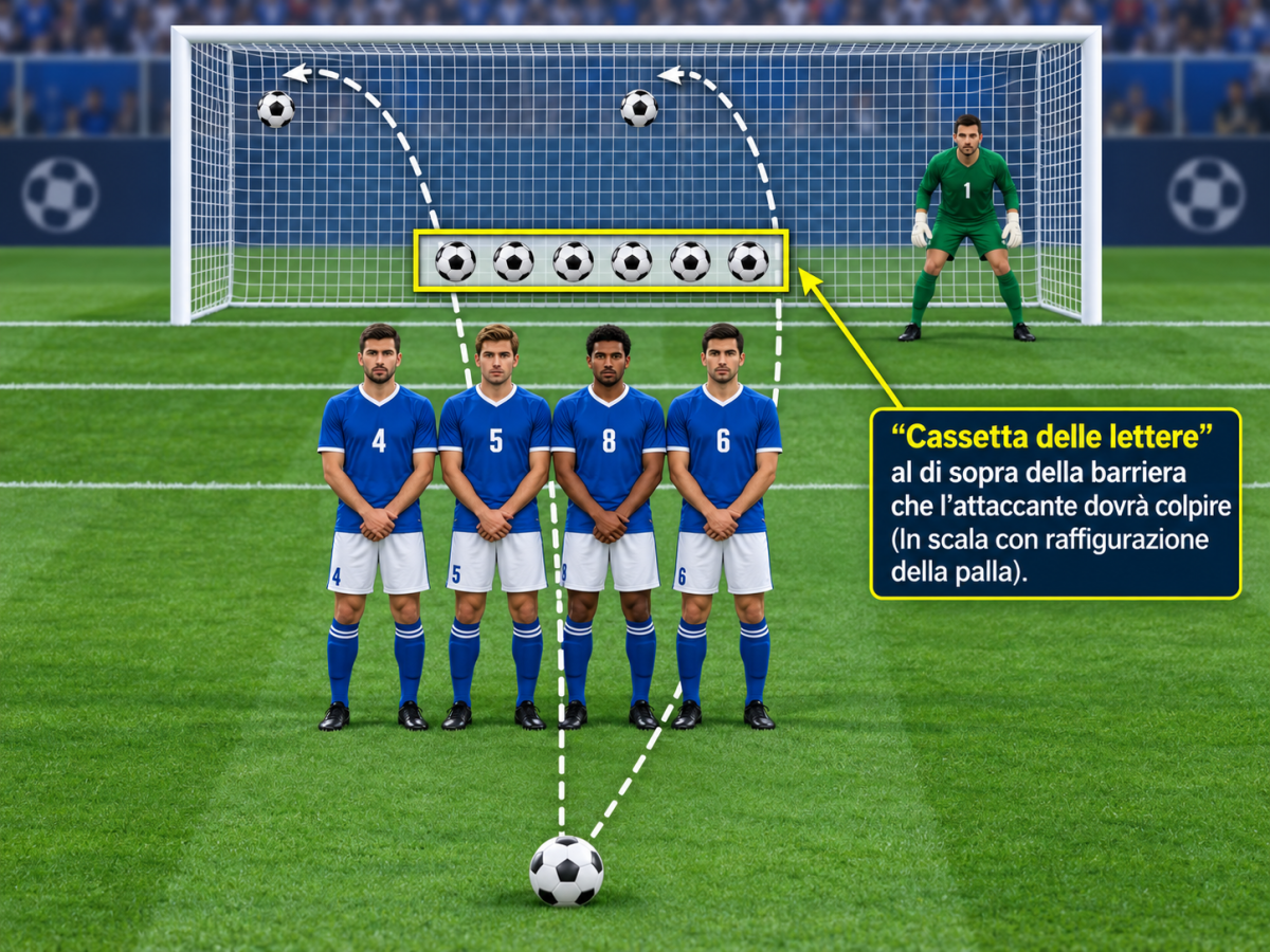 Calcio di punizione centrale da 23 metri.