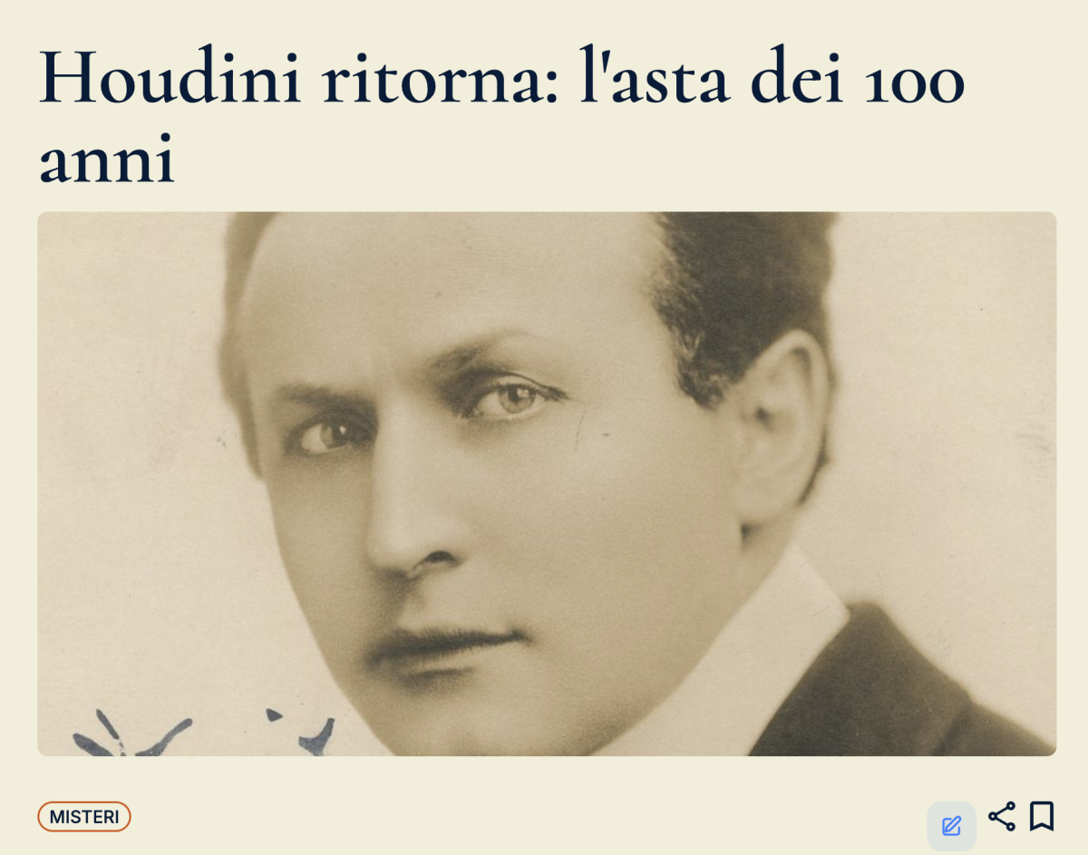 Una selezione delle foto e degli oggetti di Houdini che andranno all'asta il 31 ottobre.