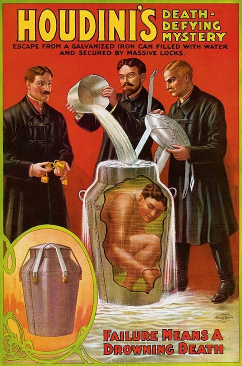 Una locandina di Houdini per la fuga dal Bidone del latte.