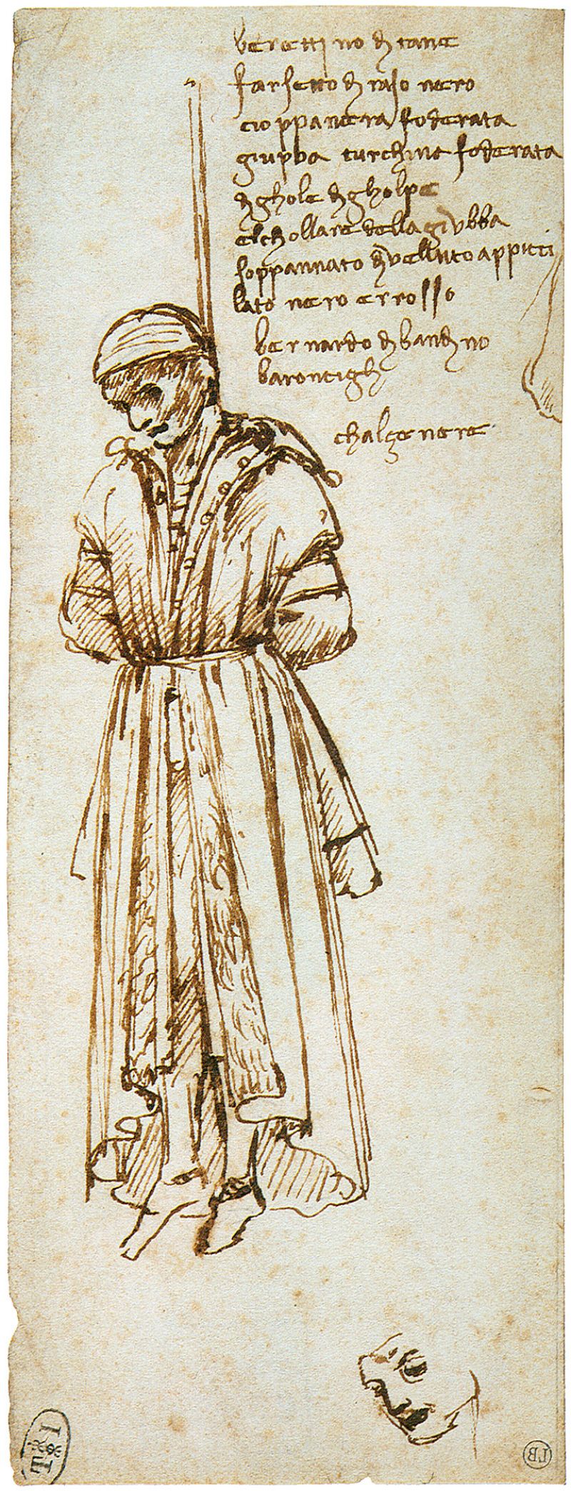 Leonardo da Vinci, "Impiccagione di Bernardo Baroncelli", bozzetto a penna e inchiostro su carta del 29 dicembre 1479, Museo Bonnat, Bayonne.