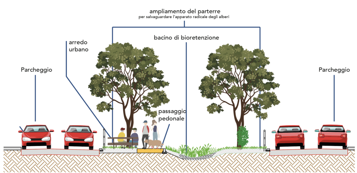ll SUDS ( “Sistema di Drenaggio Urbano Sostenibile”), oltre a trasformare un’infrastruttura grigia in una verde, mira a migliorare il drenaggio urbano aumentando la capacità di deflusso delle acque raccolte dalla piattaforma stradale e a mitigare il rischio idraulico riducendo l’afflusso di acque in fognatura durante gli eventi meteorici estremi.